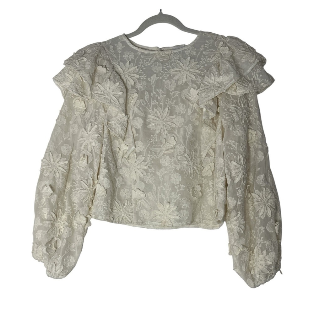 House of Harlow Top Women's‎ Small 3D Floral  Lace Embroider Balloon Sleeve
